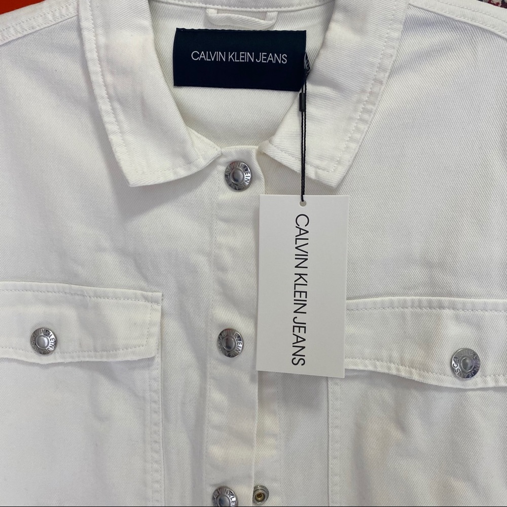 CALVIN KLEIN White Drop Shoulder Denim Jean Jacket - Picture 5 of 8